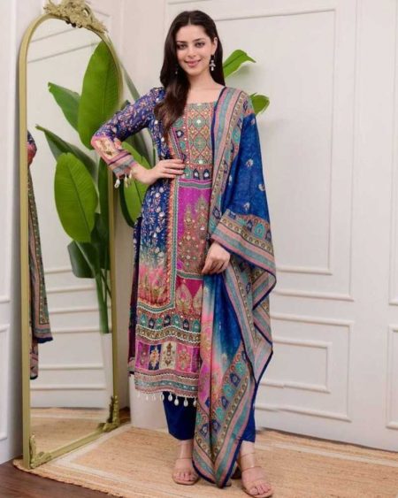 DESIGNER WEAR TRENDING  TOP WITH PRINTED WORK WITH MIROR WORK WITH PANT AND DUPATTA