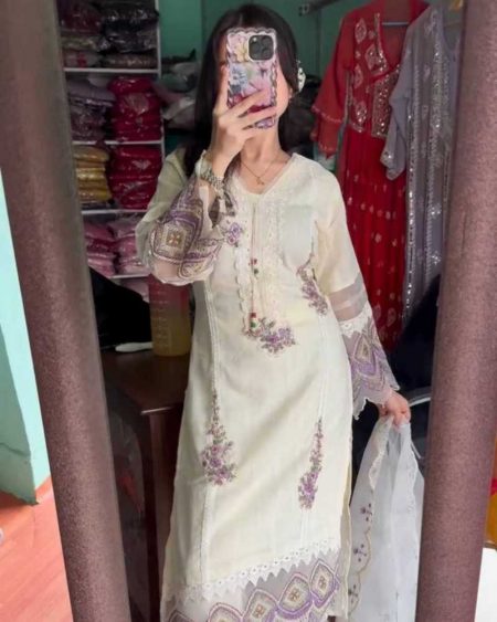 DESIRABLE EMBROIDERED WORK TOP AND PENT WITH ORGANZA DUPATTA