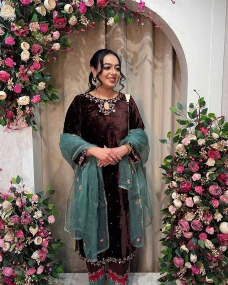 ADORABLE HEAVY VELVET SEQUENCE EMBROIDERY WORK SUIT WITH PANT AND DUPATTA