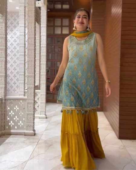 BOUTIQUE DESIGNER BEAUTIFUL HEAVY SEQUENCE EMBROIDERY WORK IN RANJANA 3D SILK SUIT,SARATA WITH DUPATTA