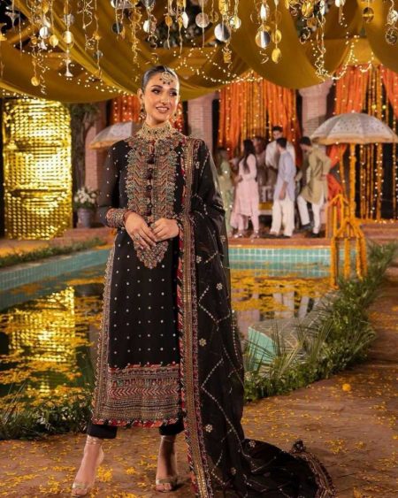 EID SPECIAL FAUX GEORGETTE SEQUANCE EMBROIDERY WORK SUIT WITH STITCHED PANT AND DUPATTA