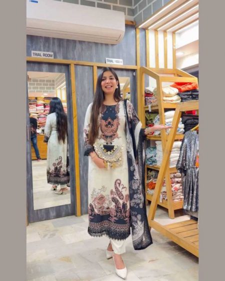 EID SPECIAL MASLIN FABRIC SUIT WITH PRINT WORK AND STITCHED PANT WITH DUPATTA