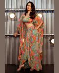 DESIGNER FANCY WESTERN STYLE CREAP SILK PRINTED AND PAN MIROR WORK KOTI, BLOUSE WITH WESTERN BOTTOM