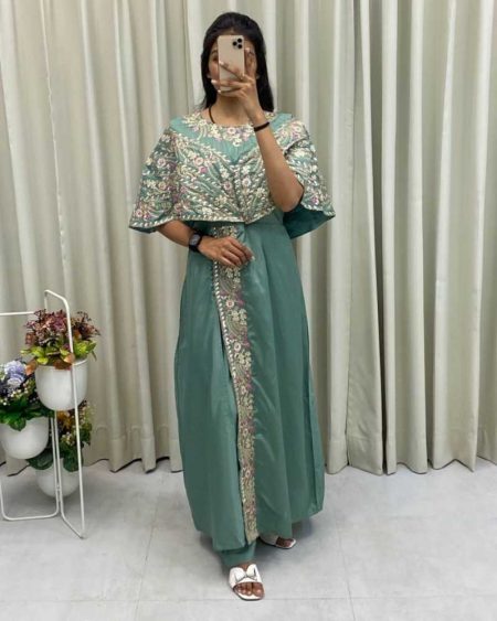 DESIGNER FANCY WESTERN STYLE CORDING SEQUANCE WORK WITH FOIL PAPER WORK GOWN
