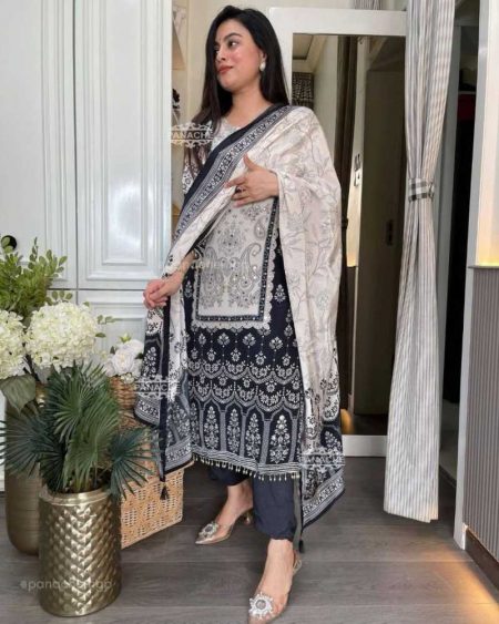 DESIGNER WEAR TRENDING  TOP WITH PRINTED WORK WITH MIROR WORK WITH PANT AND DUPATTA