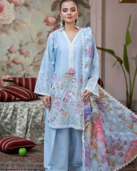 DESIGNER AND MOST TRENDING FARSI SALWAR SUIT IN THREE PIECE WITH EMBROIDERY WORK
