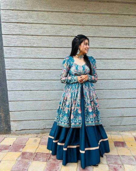 NAVRATRI WEAR BEUTIQUE STYLES RAYON PRINTED TOP WITH FULL FLAIR LEHENGA
