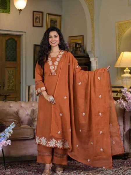 DESIGNER WEAR EXCLUSIVE AND COMFORTABLE SUIT IN REYON SLUB COTTON FABRIC TOP PANT WITH DUPATTA PAIR
