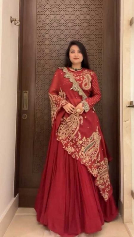 DESIGNER WEAR EMBROIDERED LEHENGA BLOUSE AND SHRUGE