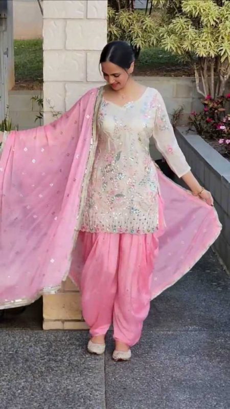 DESIGNER WEAR EMBROIDERED TOP WITHSALWAAR PAIR💝